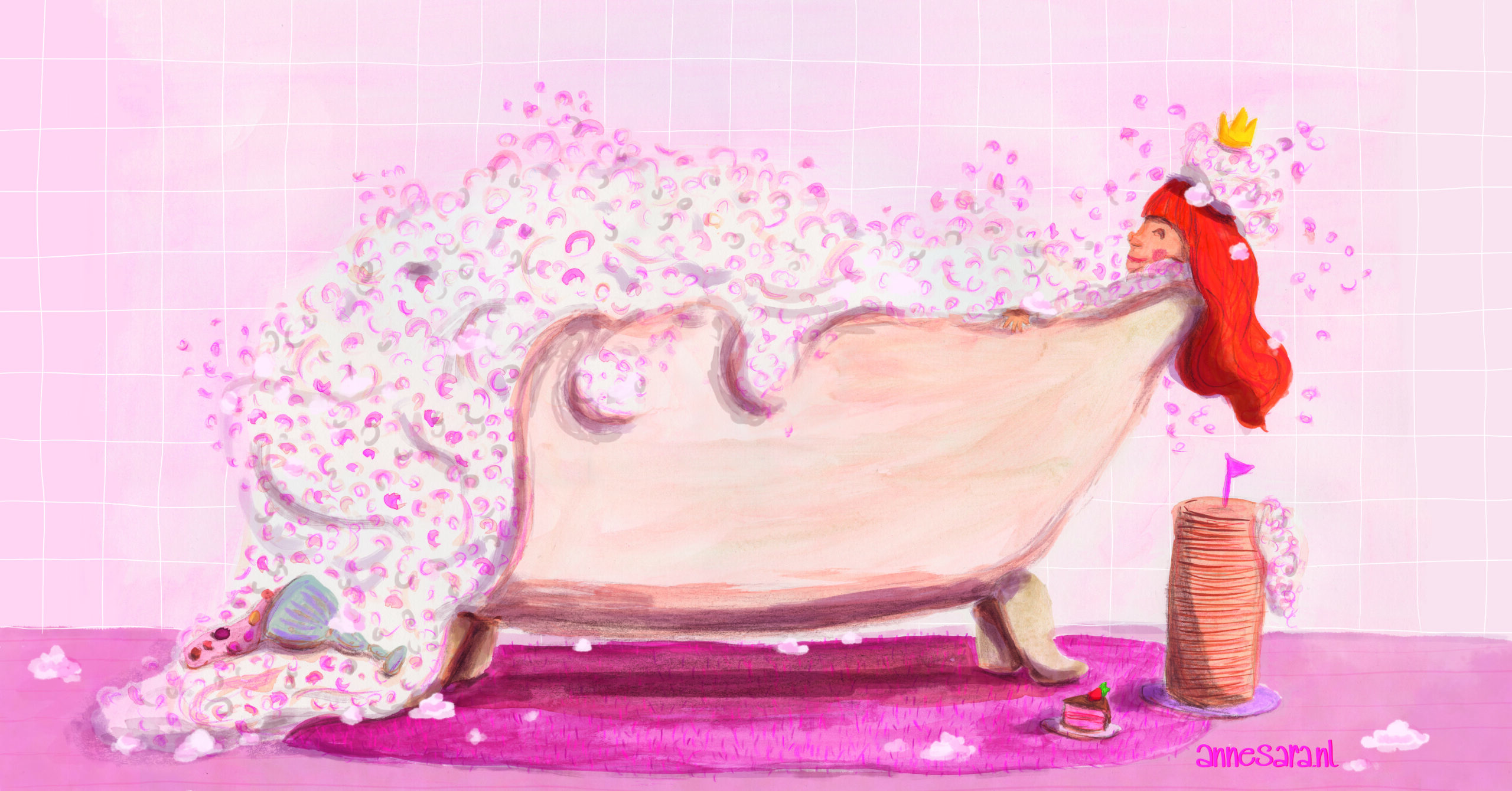 pink bathroom bath princess illustration anne sara